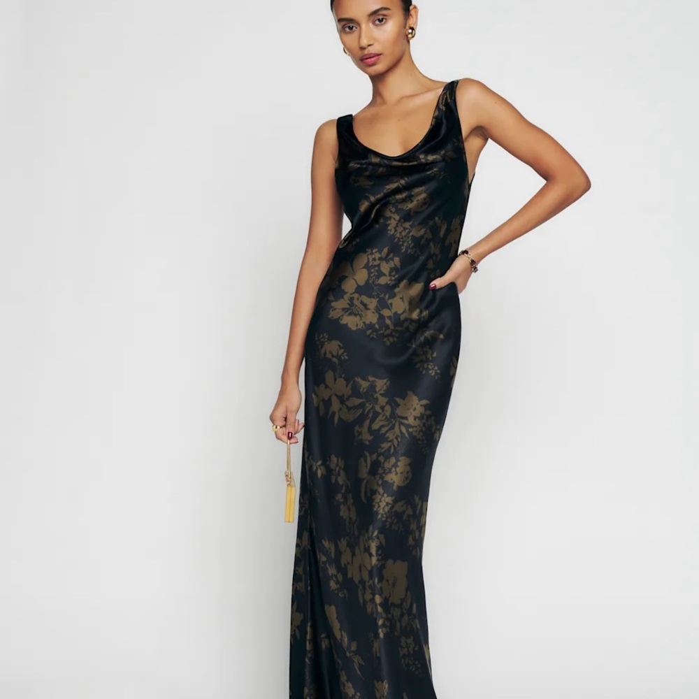 Reformation Black and Gold Maxi Dress